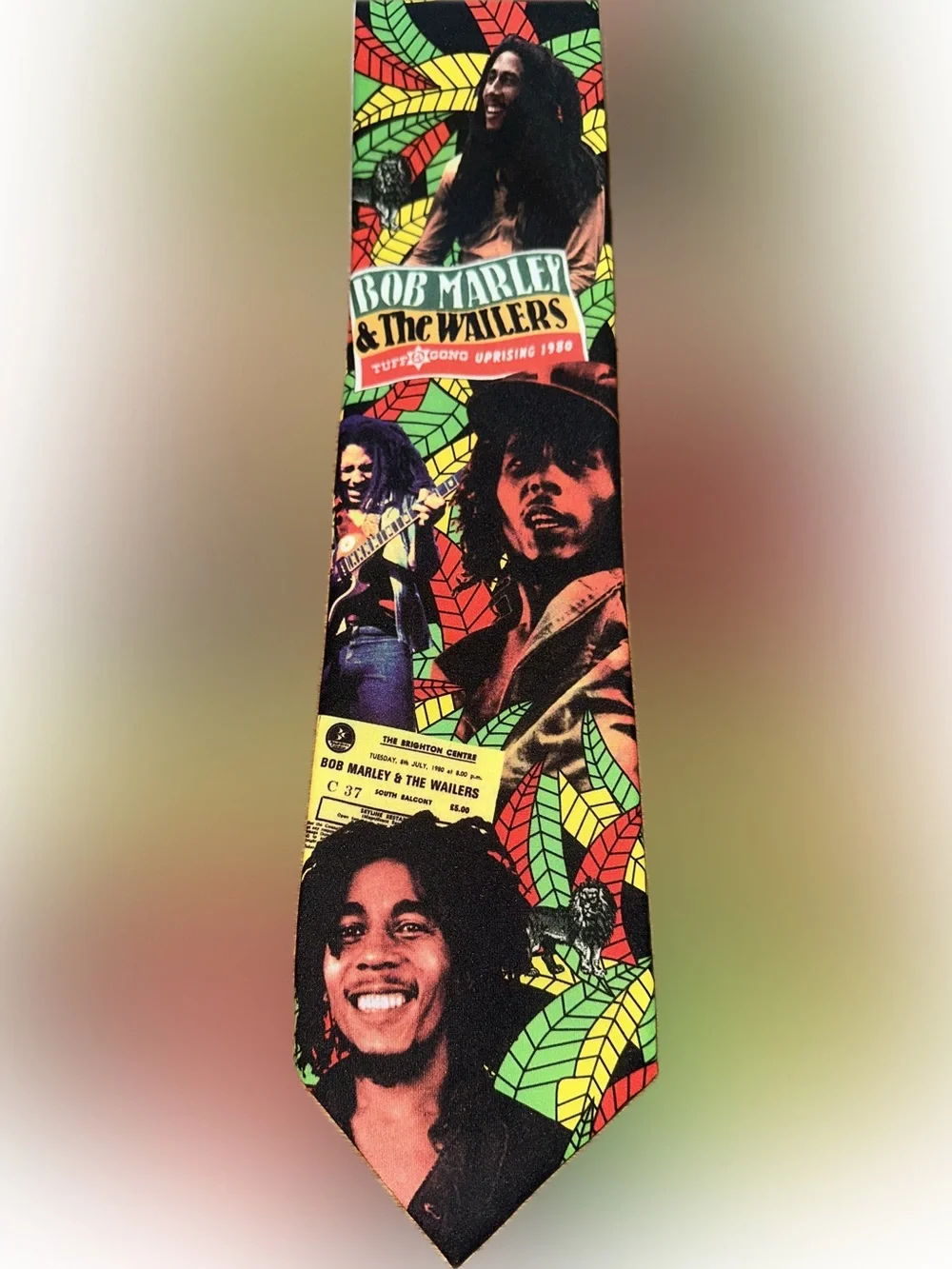 Ralph Marlin Bob Marley and The Wailers Collage Tie with Green Red Yellow Black